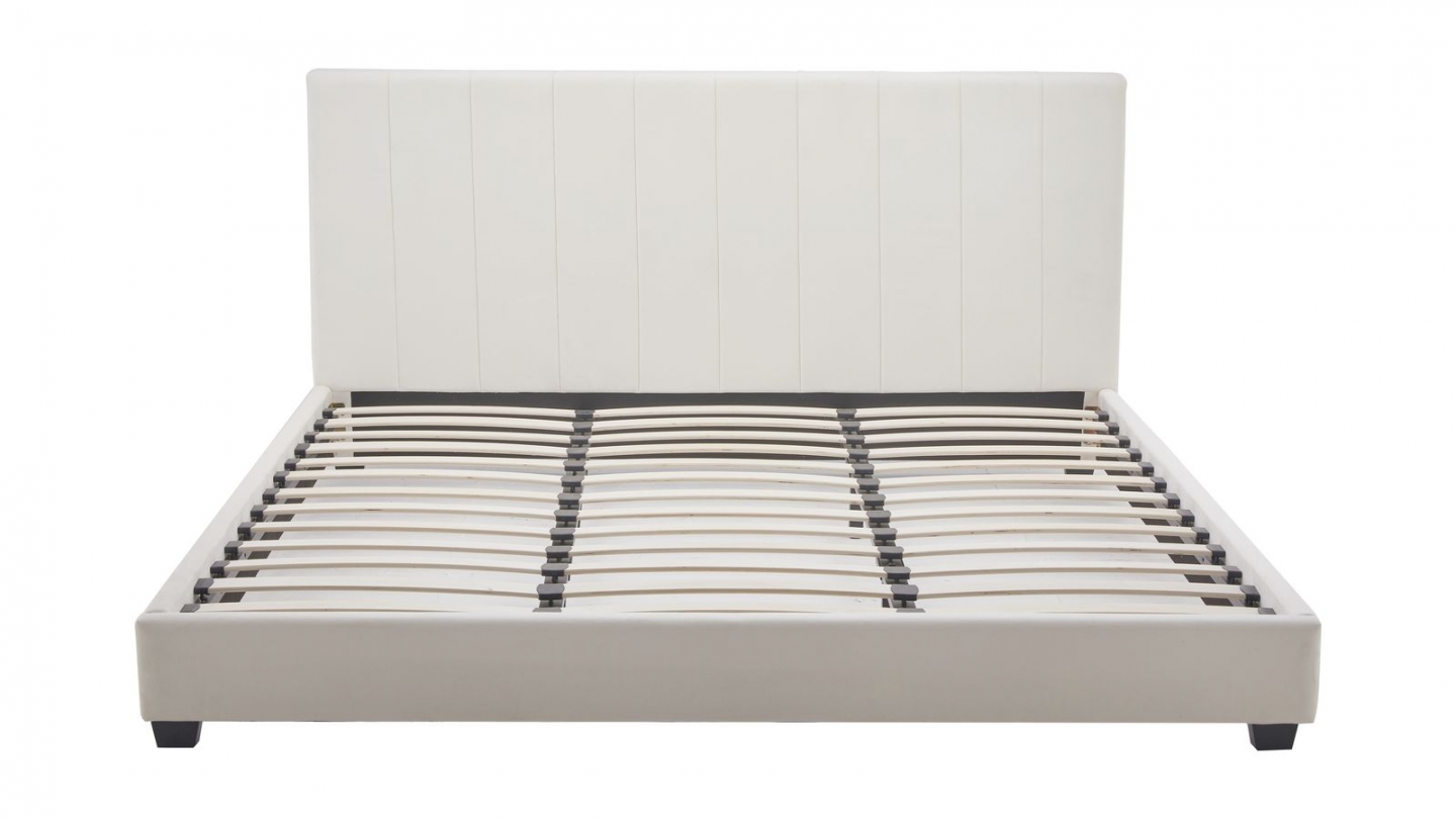 Lit adulte 180x200 cm avec tête de lit capitonnée en velours beige - William