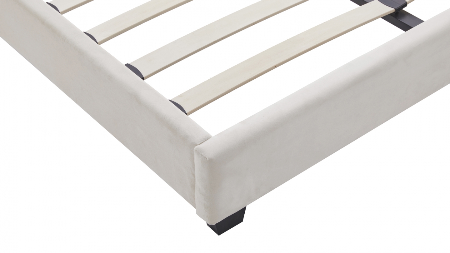 Lit adulte 180x200 cm avec tête de lit capitonnée en velours beige - William