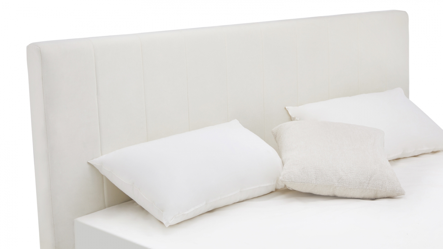 Lit adulte 180x200 cm avec tête de lit capitonnée en velours beige - William