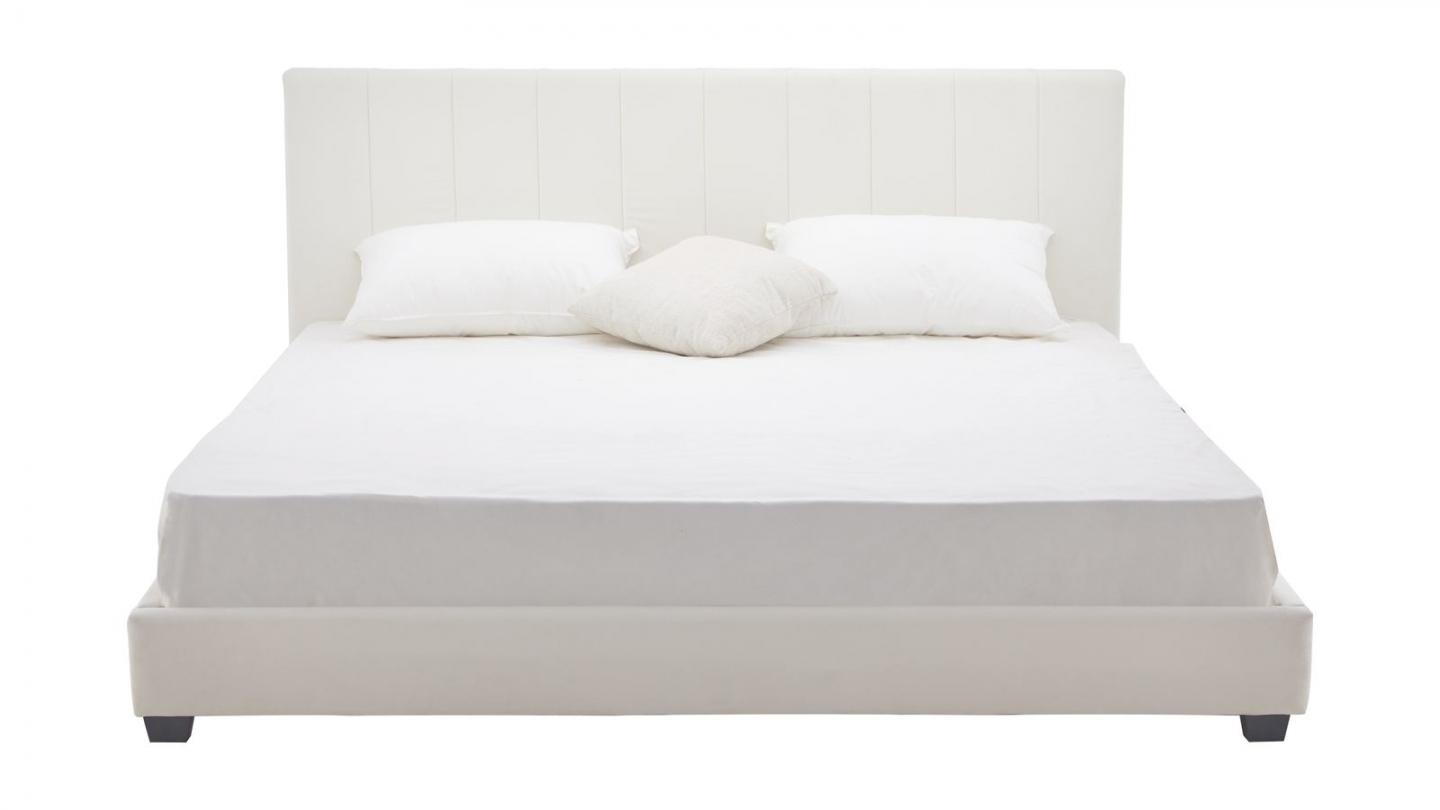 Lit adulte 180x200 cm avec tête de lit capitonnée en velours beige - William