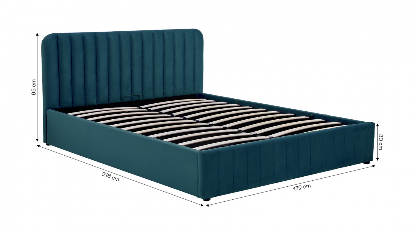 Lit coffre adulte 160x200 cm avec tête de lit capitonnée en velours bleu nuit - Ava