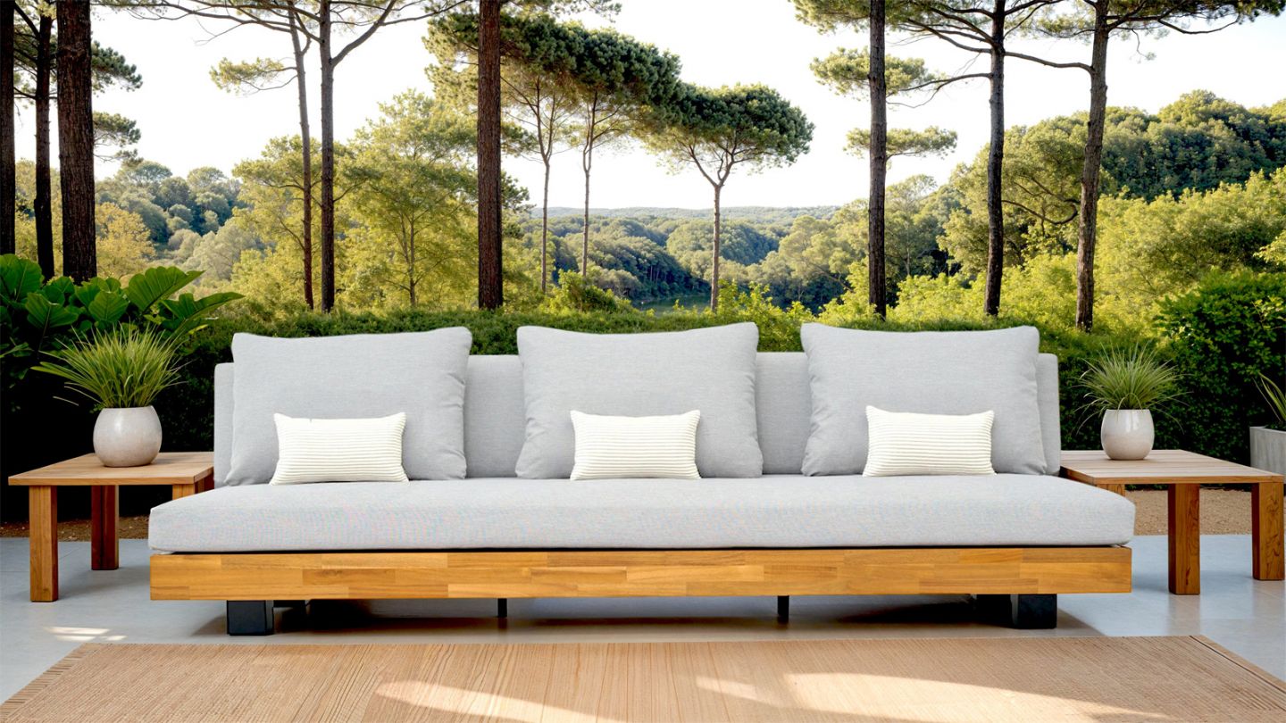 Salon de jardin 5 places en bois FSC - Coussins gris chine - Capri