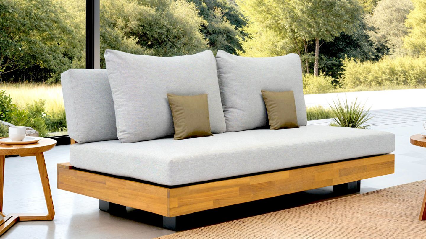 Salon de jardin 5 places en bois FSC - Coussins gris chine - Capri