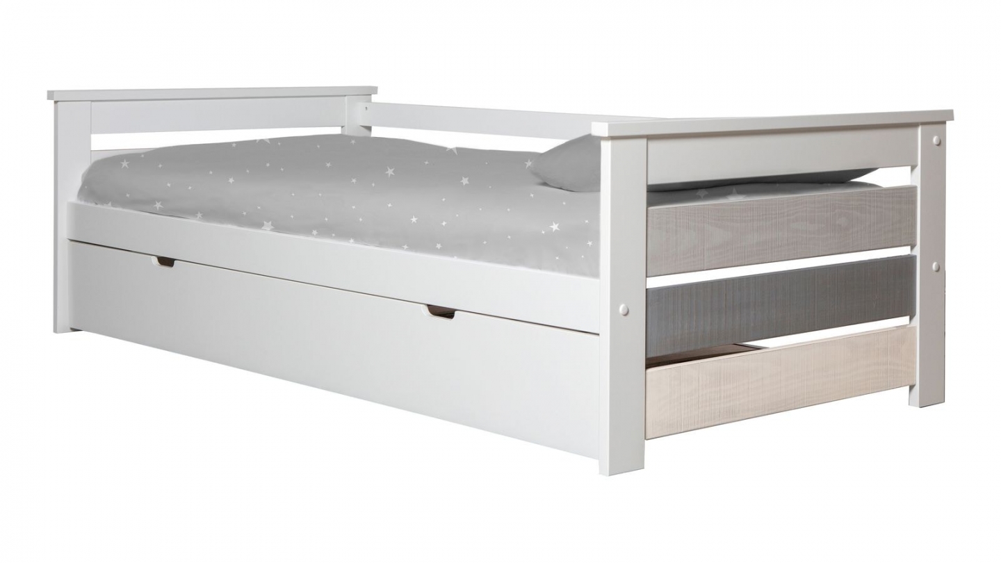 Lit gigogne adulte 90x190 cm en bois blanc / gris - Isaline