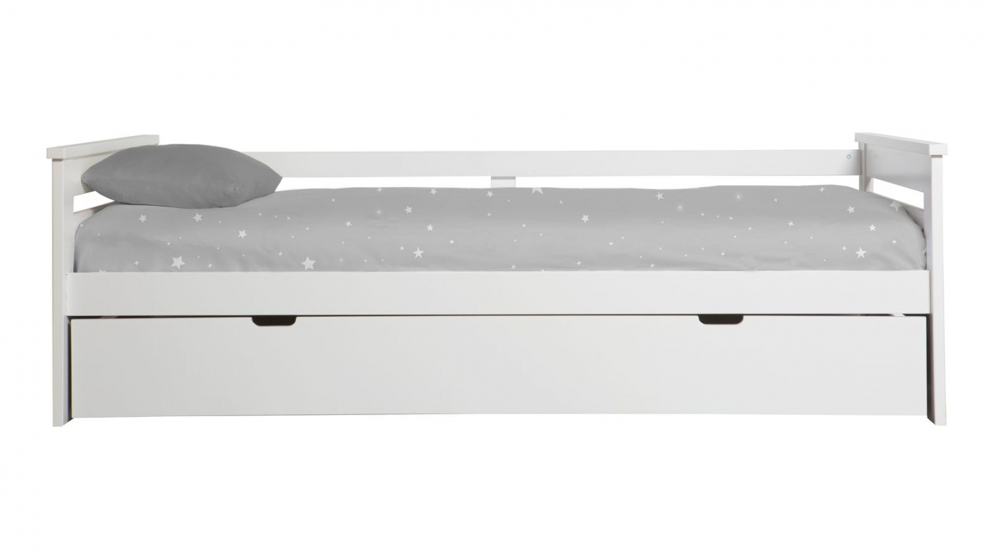 Lit gigogne adulte 90x190 cm en bois blanc / gris - Isaline