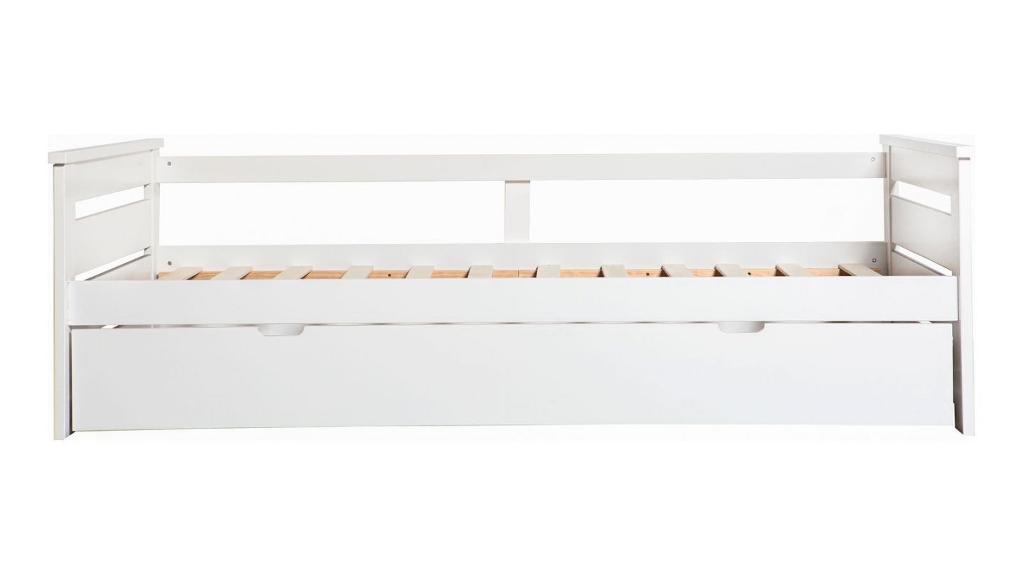 Lit gigogne adulte 90x190 cm en bois blanc / gris - Isaline