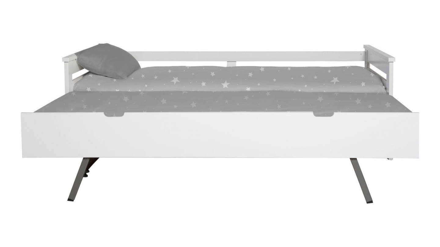 Lit gigogne adulte 90x190 cm en bois blanc / gris - Isaline