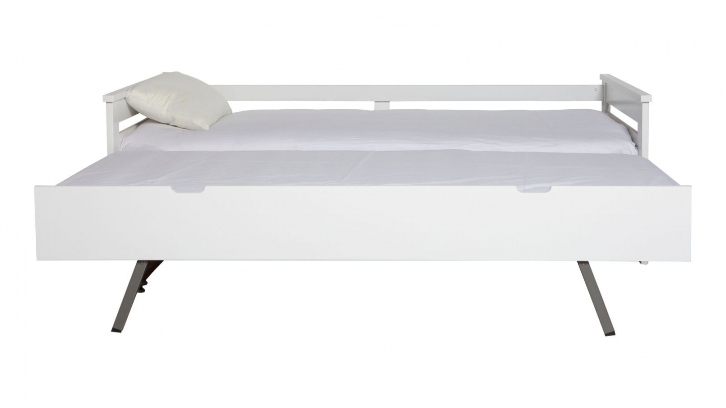 Lit gigogne adulte 90x190 cm en bois blanc / gris - Isaline
