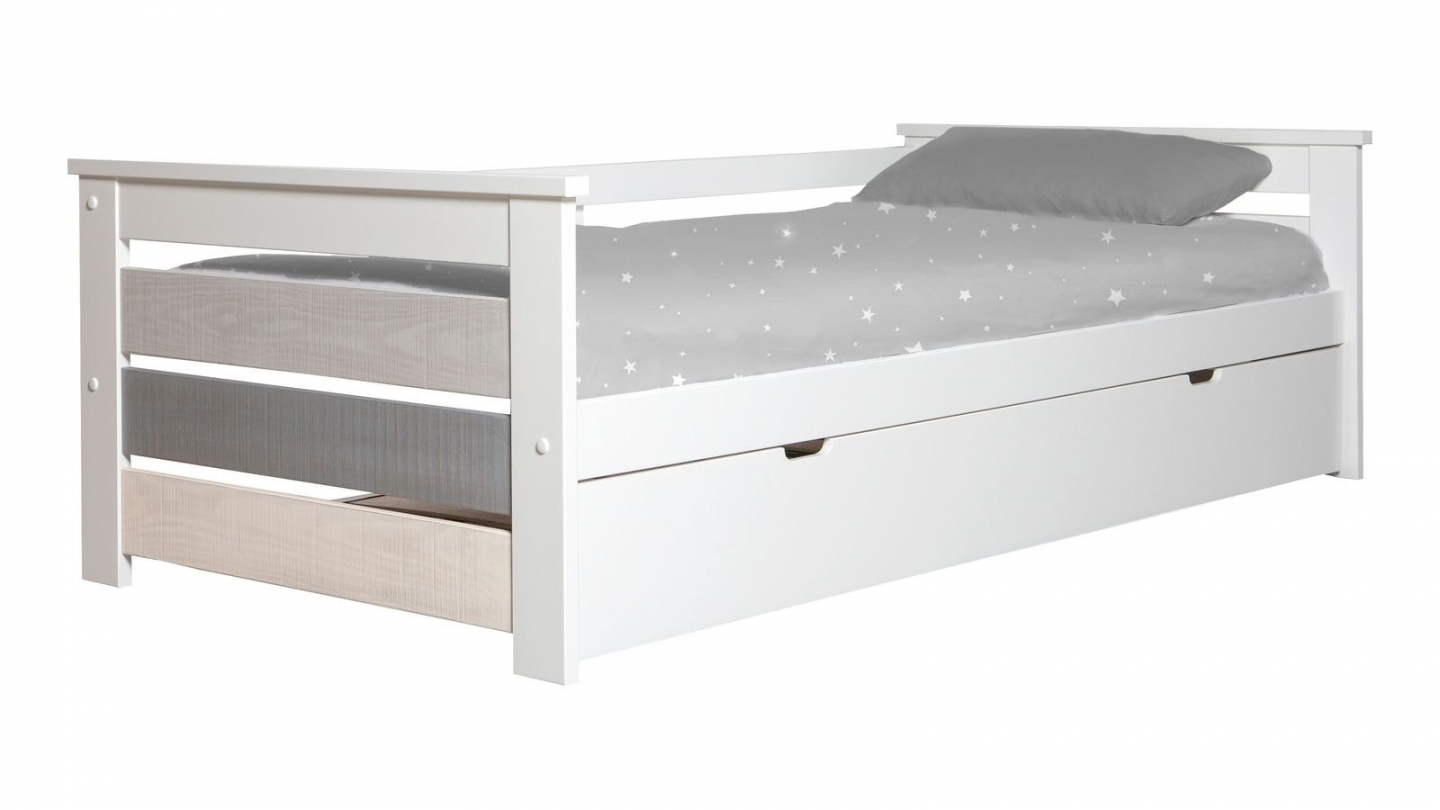 Lit gigogne adulte 90x190 cm en bois blanc / gris - Isaline