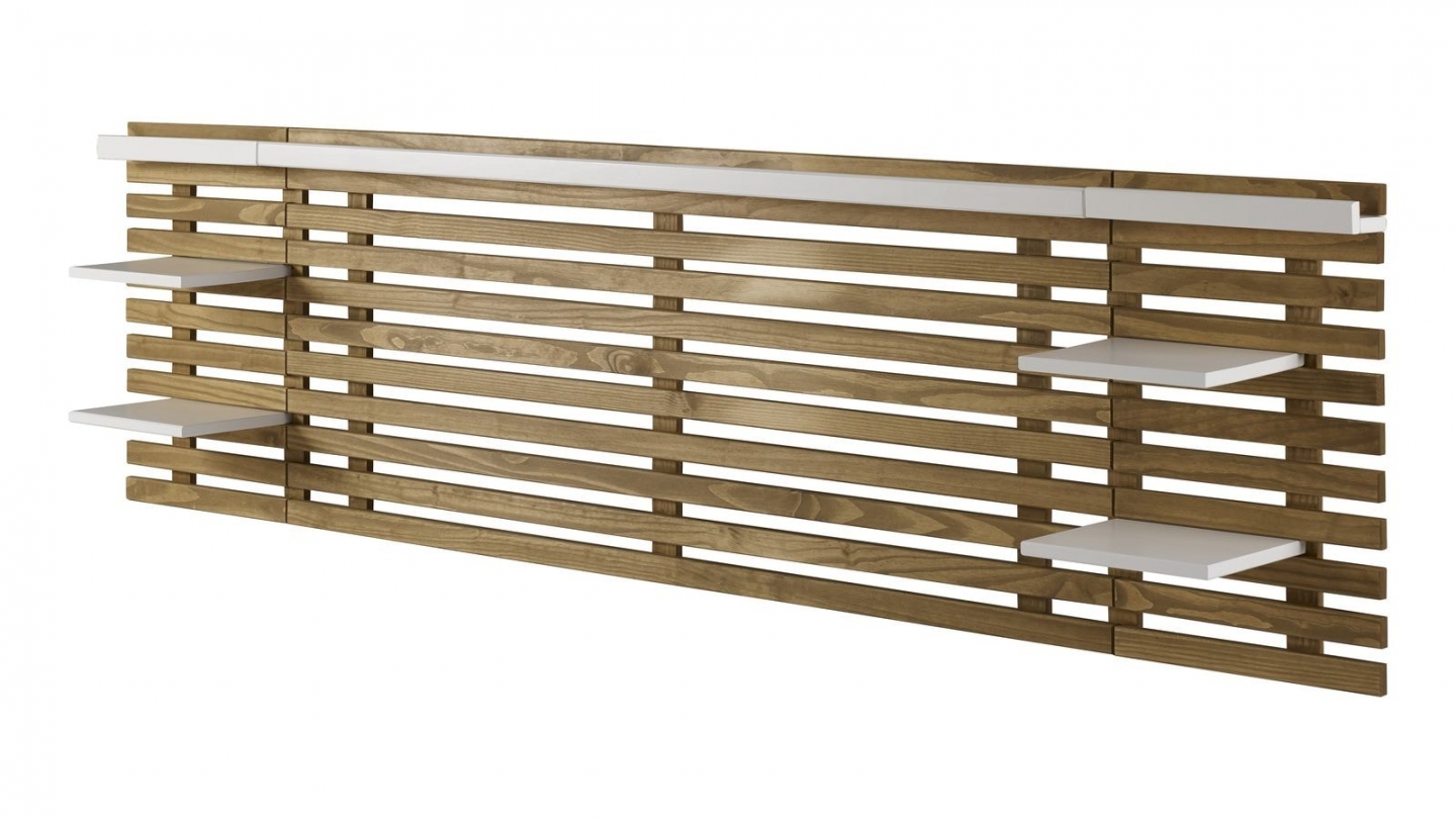 Tête de lit adulte en lattes de bois clair / blanc 240 cm avec chevets intégrés - Essenza