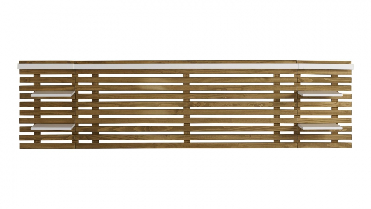 Tête de lit adulte en lattes de bois clair / blanc 240 cm avec chevets intégrés - Essenza