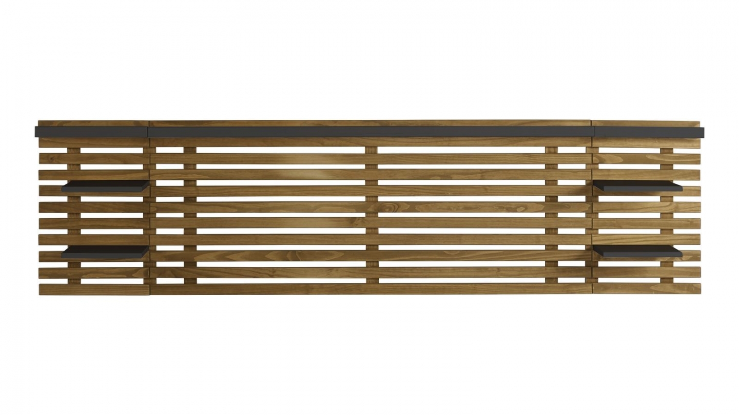 Tête de lit adulte en lattes de bois clair / noir 240 cm avec chevets intégrés - Essenza