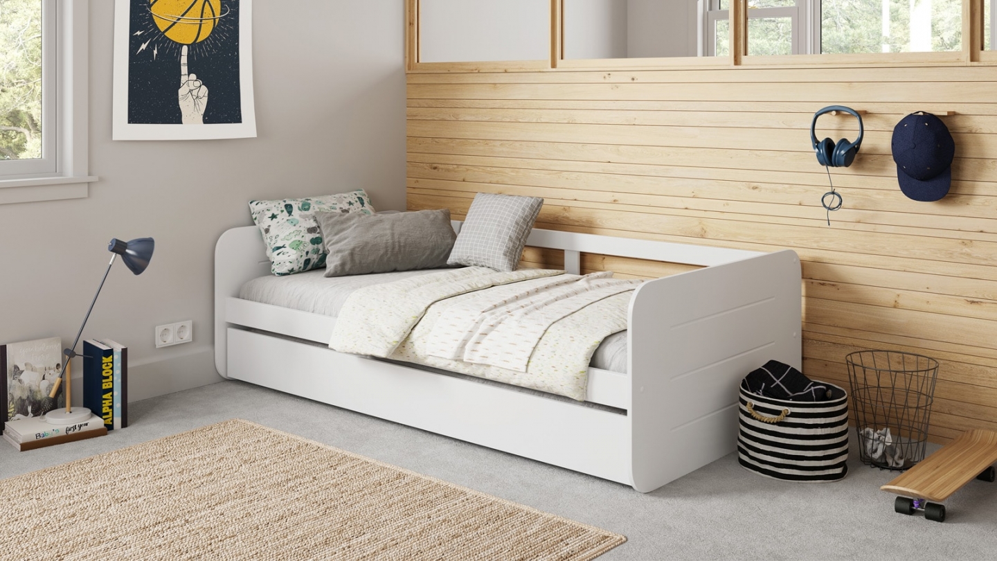 Lit gigogne enfant 90x190 cm en bois blanc - Felix