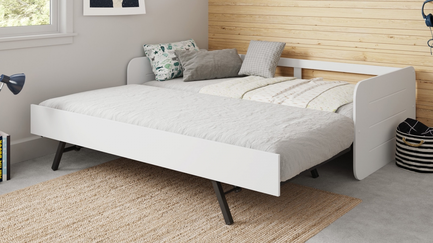 Lit gigogne enfant 90x190 cm en bois blanc - Felix