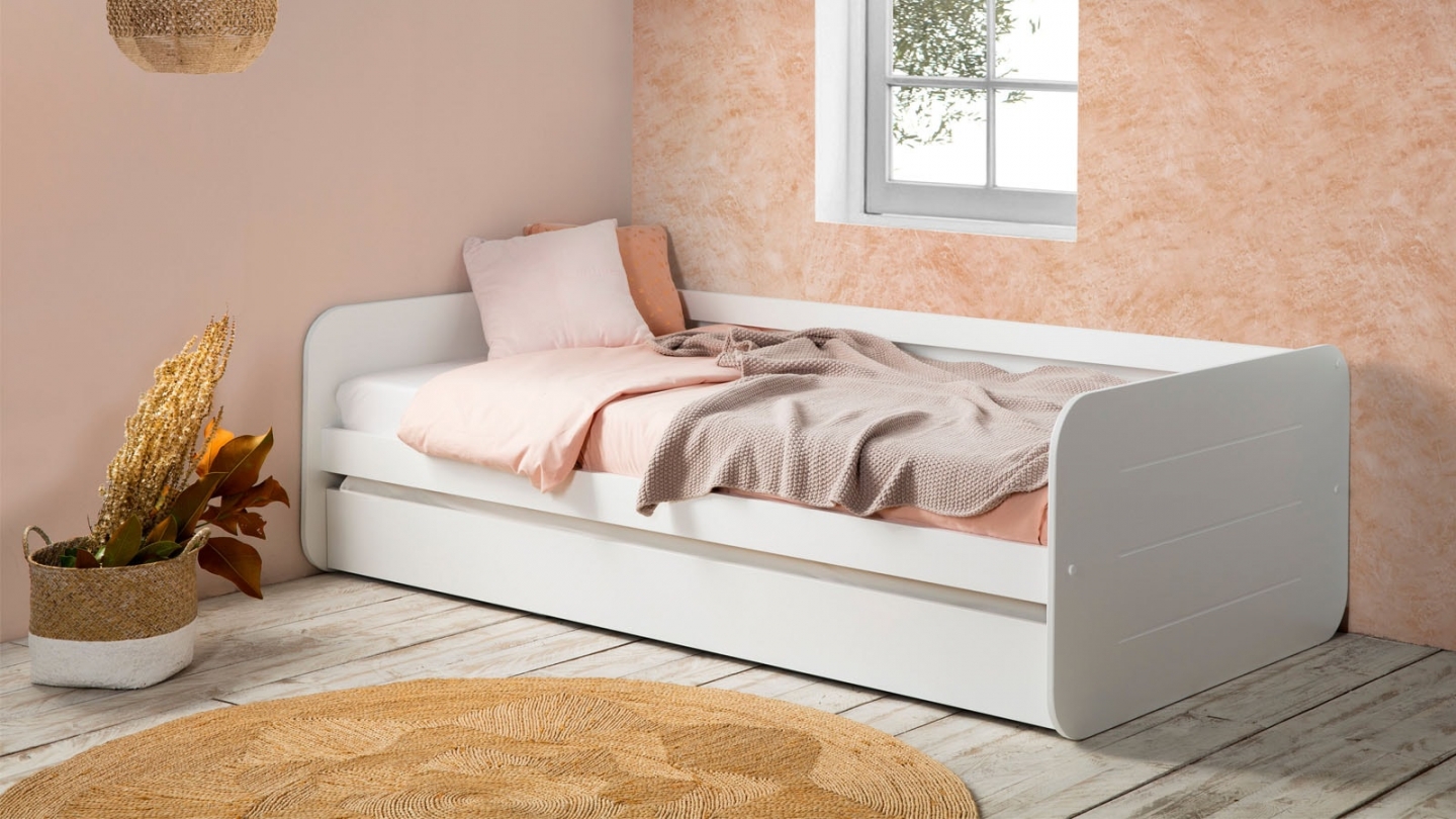 Lit gigogne enfant 90x190 cm en bois blanc - Felix