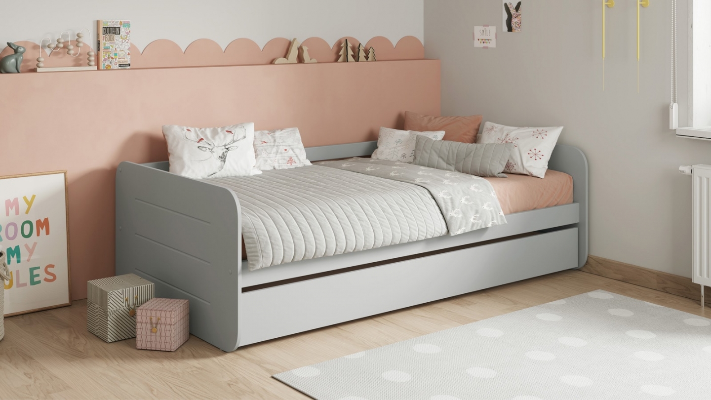 Lit gigogne enfant 90x190 cm en bois gris - Felix