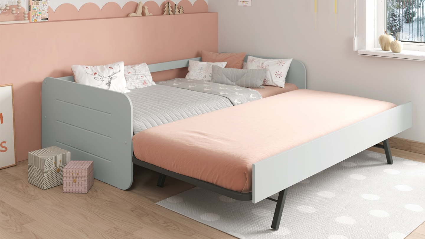 Lit gigogne enfant 90x190 cm en bois gris - Felix