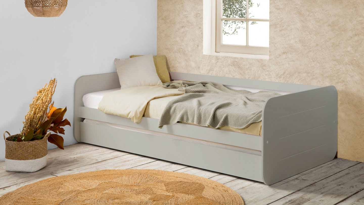 Lit gigogne enfant 90x190 cm en bois gris - Felix