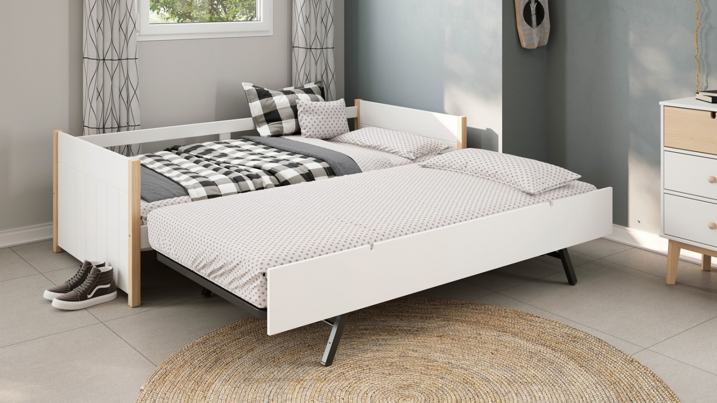 Lit gigogne enfant 90x190 cm en bois blanc - Margot