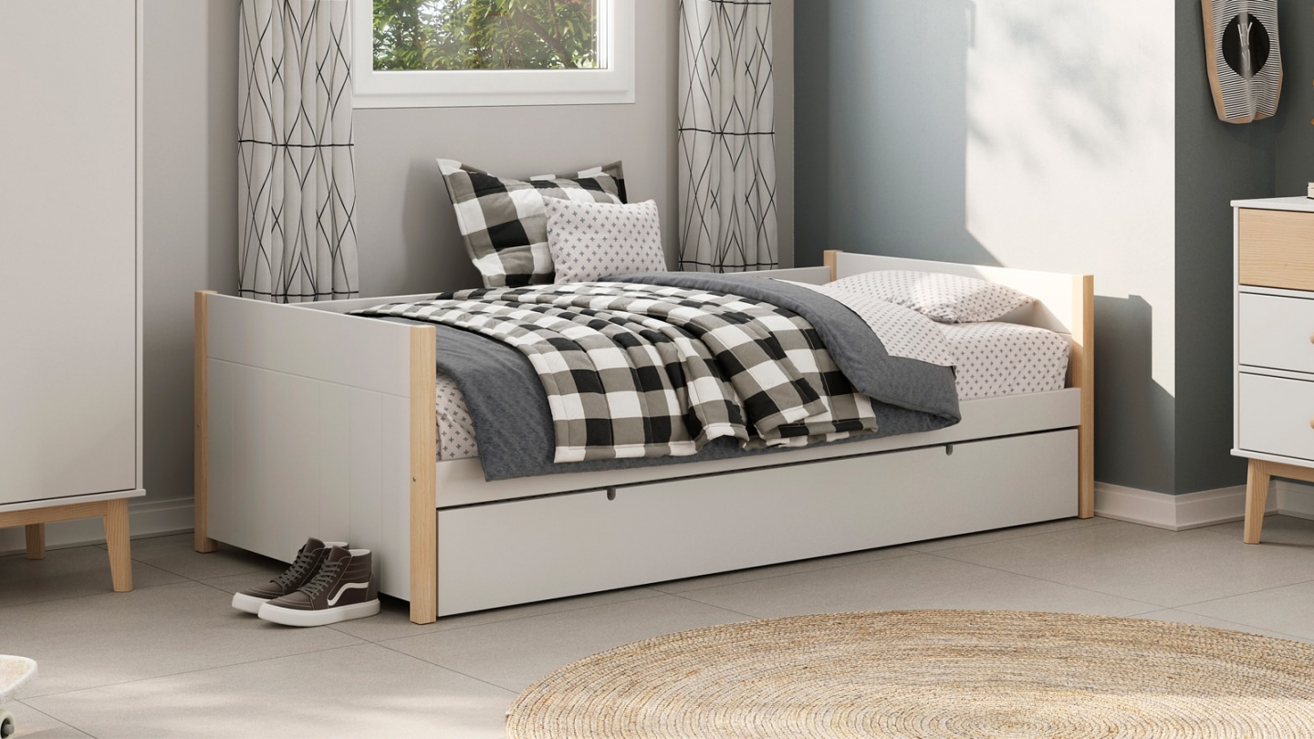 Lit gigogne enfant 90x190 cm en bois blanc - Margot