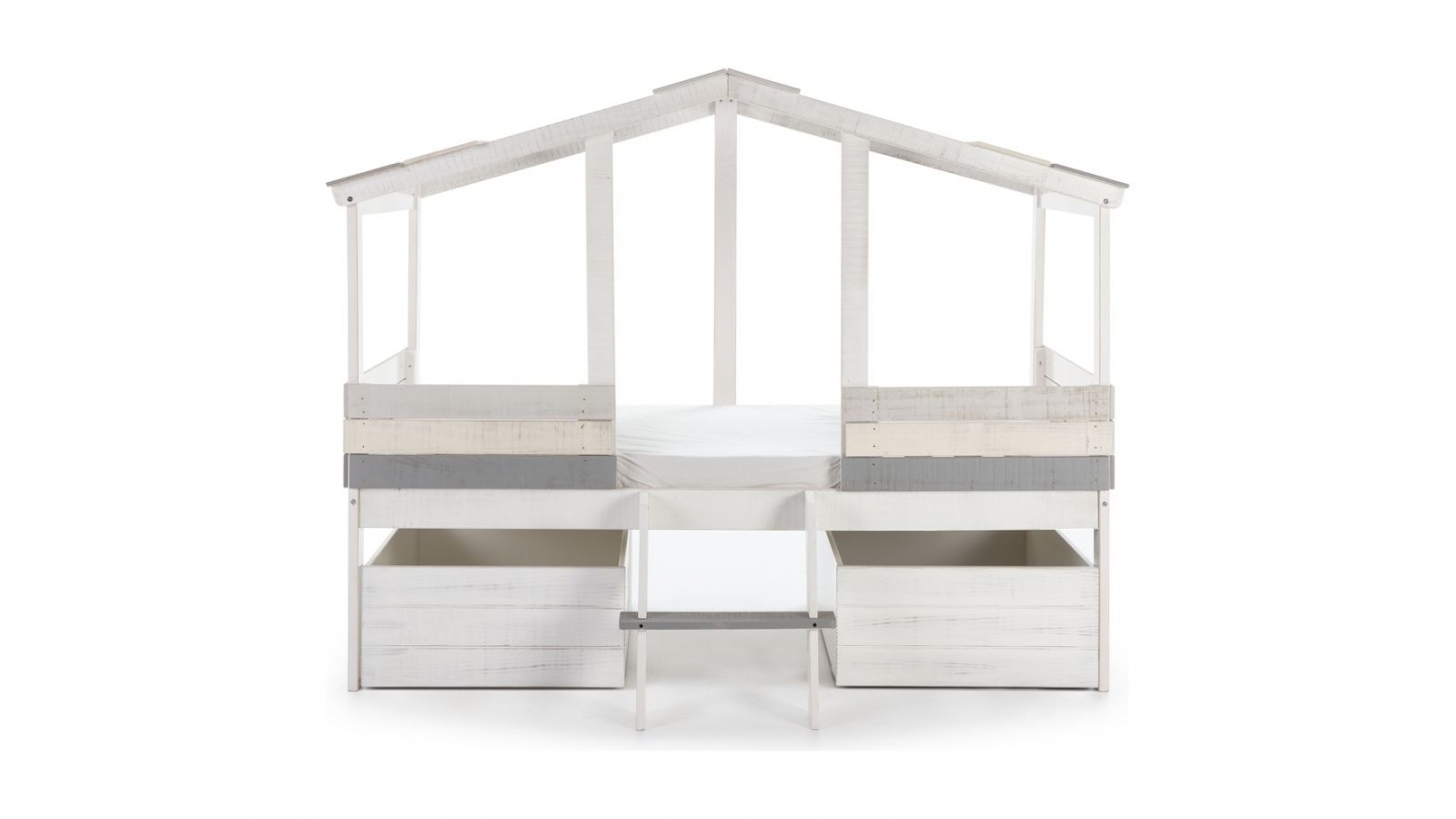 Lit cabane enfant rustique 90x190 cm en bois blanchi / gris - Martin