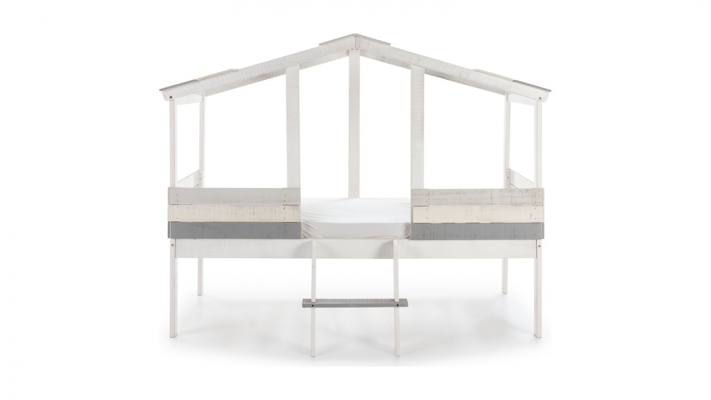 Lit cabane enfant rustique 90x190 cm en bois blanchi / gris - Martin
