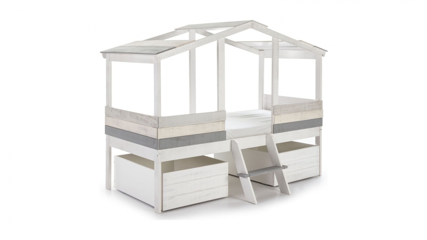 Lit cabane enfant rustique 90x190 cm en bois blanchi / gris - Martin
