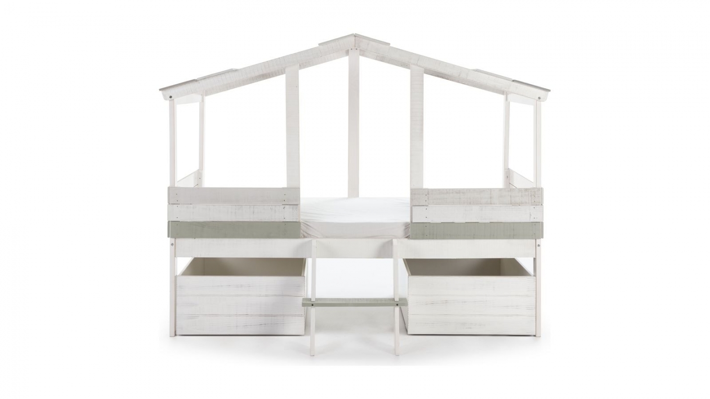 Lot de 2 tiroirs pour lit cabane enfant rustique 90x190 cm en bois blanchi / gris - Martin