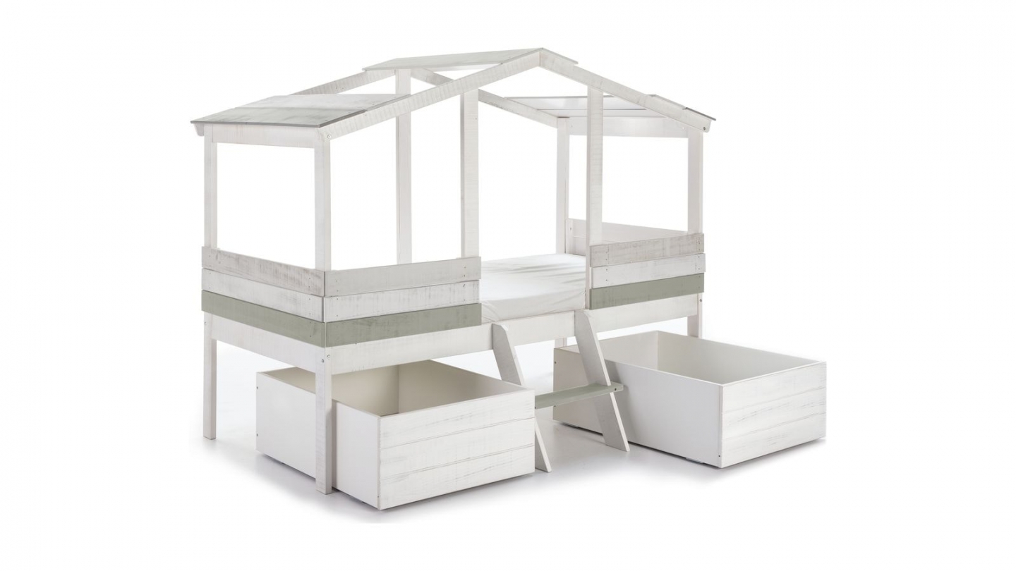 Lot de 2 tiroirs pour lit cabane enfant rustique 90x190 cm en bois blanchi / gris - Martin