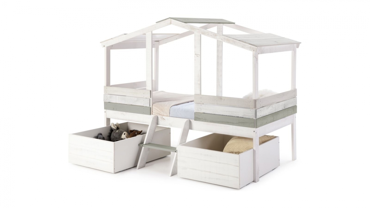 Lot de 2 tiroirs pour lit cabane enfant rustique 90x190 cm en bois blanchi / gris - Martin