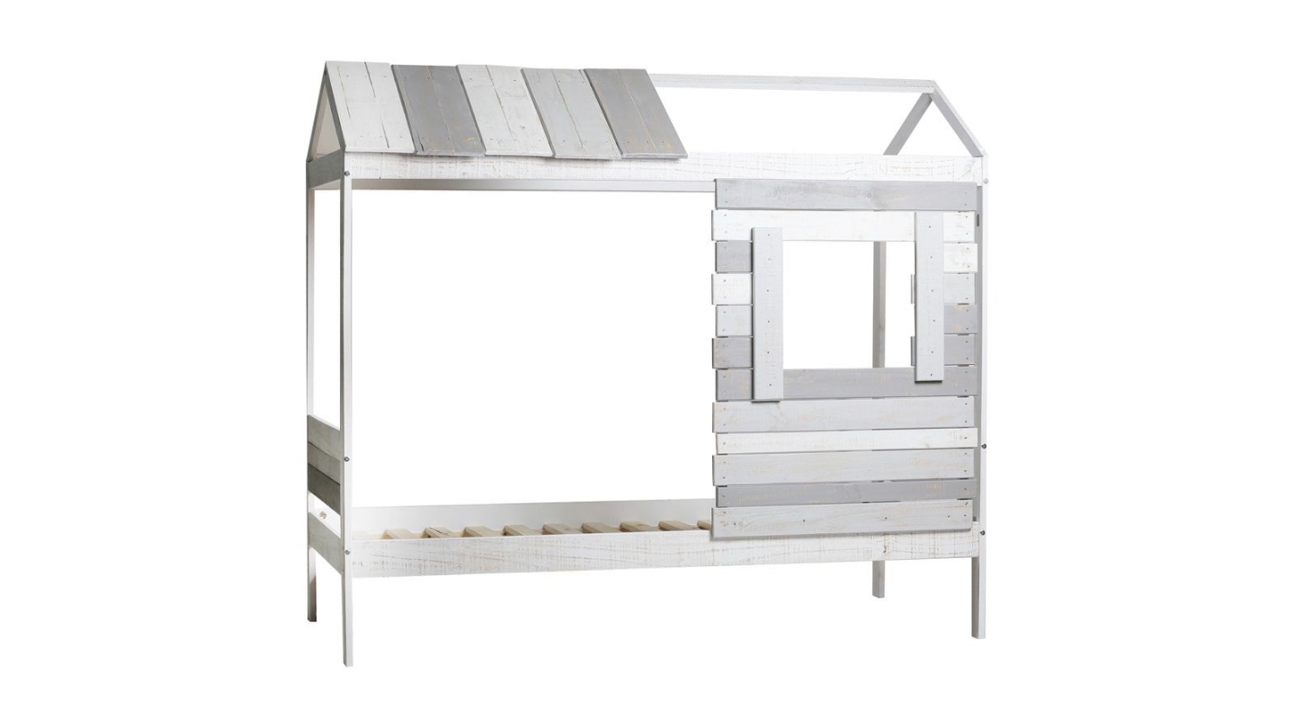 Lit cabane enfant rustique 90x190 cm en bois clair / gris - Sue