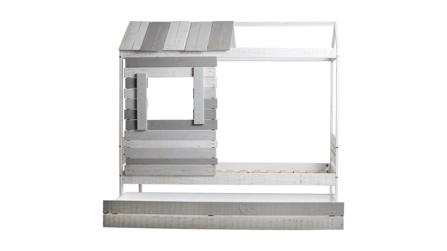 Lit cabane enfant rustique 90x190 cm en bois clair / gris - Sue