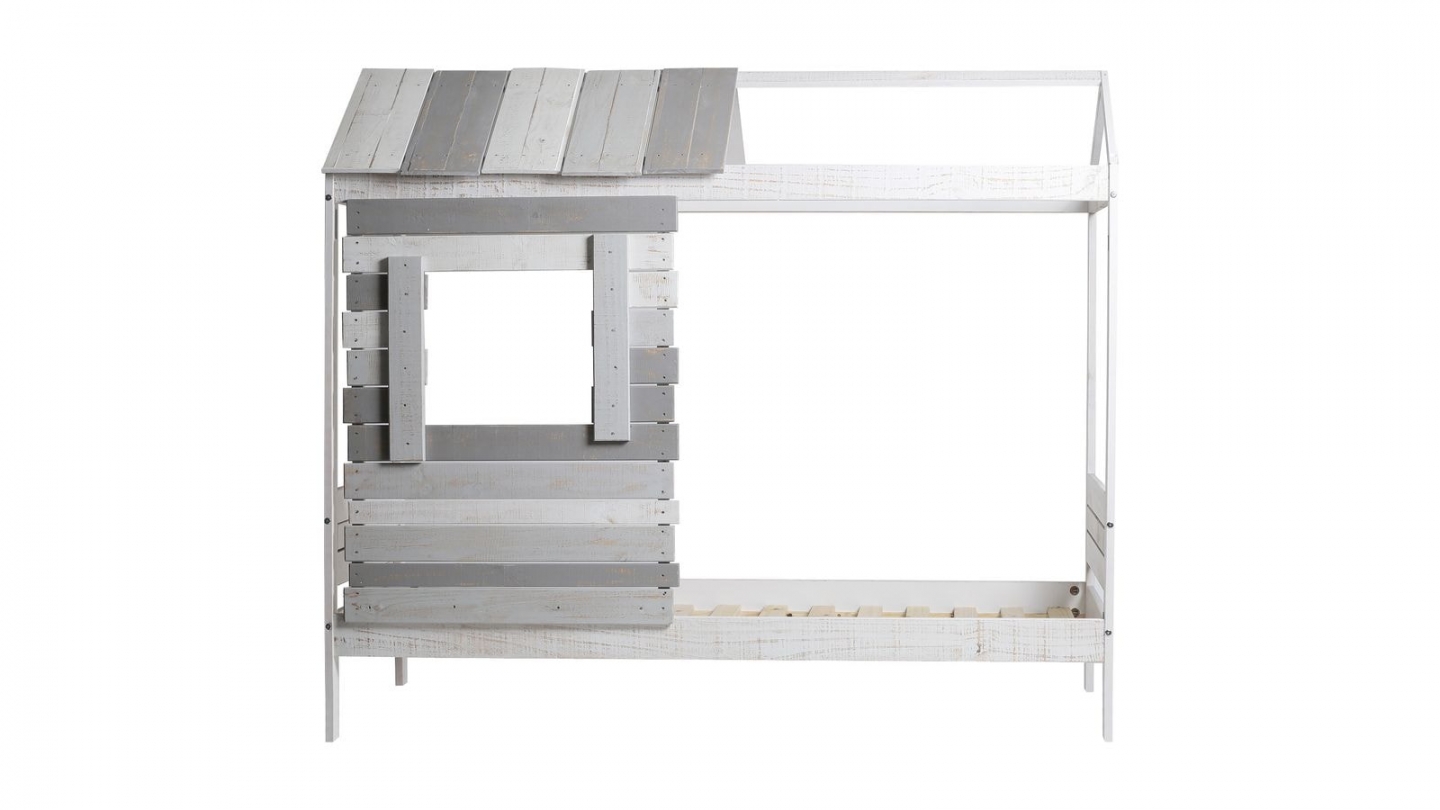 Lit cabane enfant rustique 90x190 cm en bois clair / gris - Sue