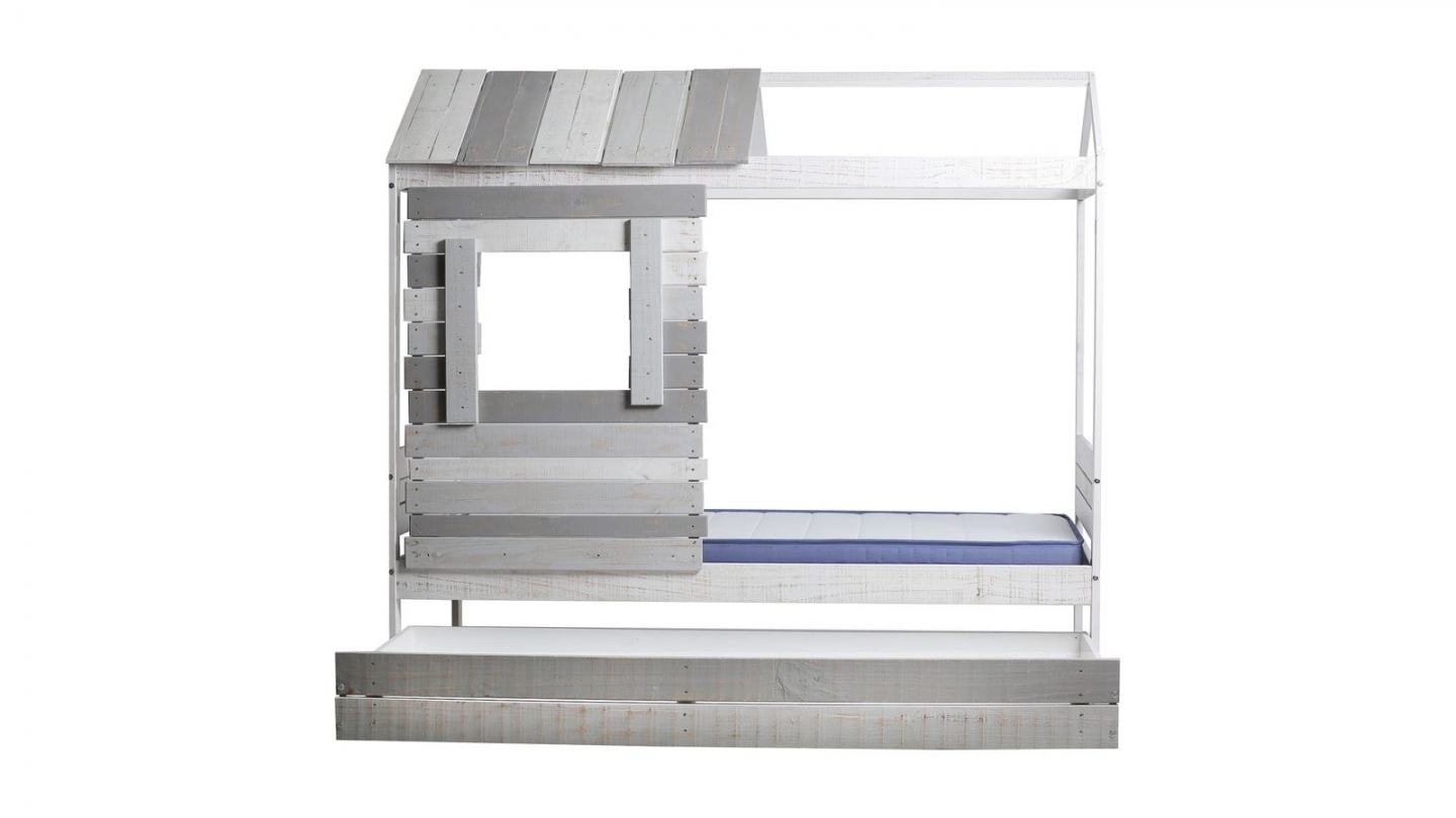 Lit cabane enfant rustique 90x190 cm en bois clair / gris - Sue