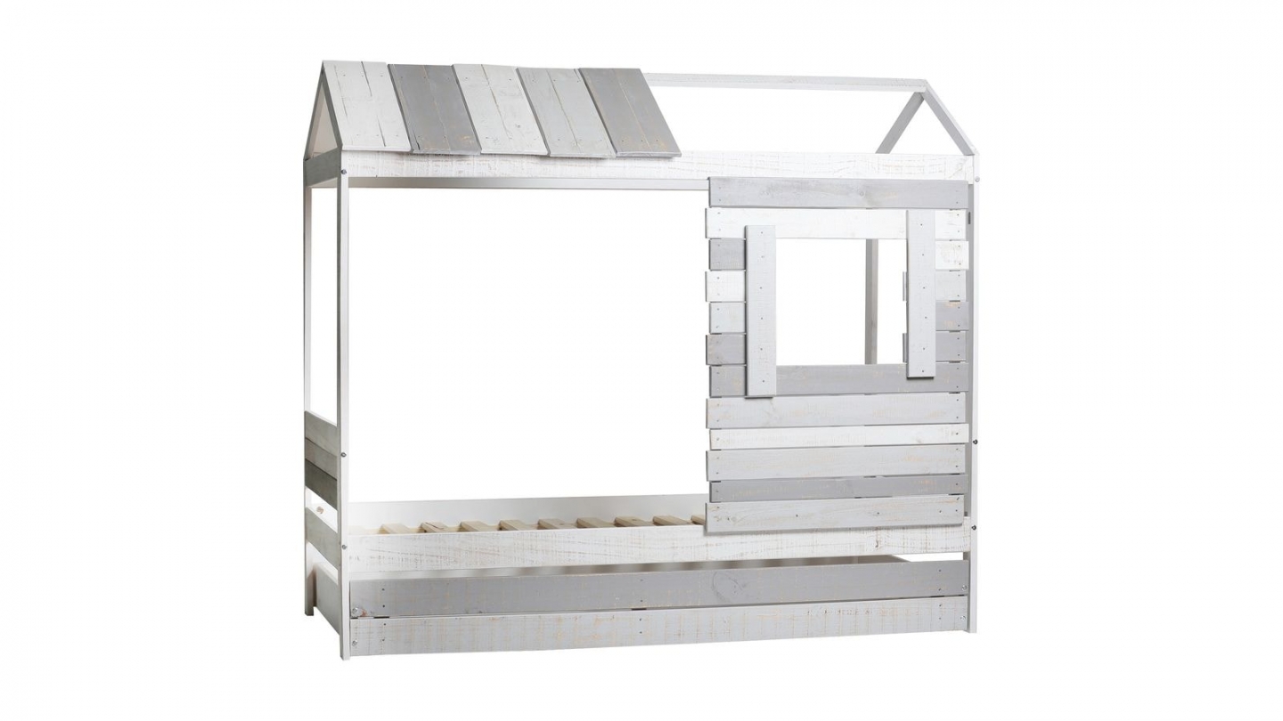 Tiroir pour lit cabane enfant rustique 90x190 cm en bois clair / gris - Sue