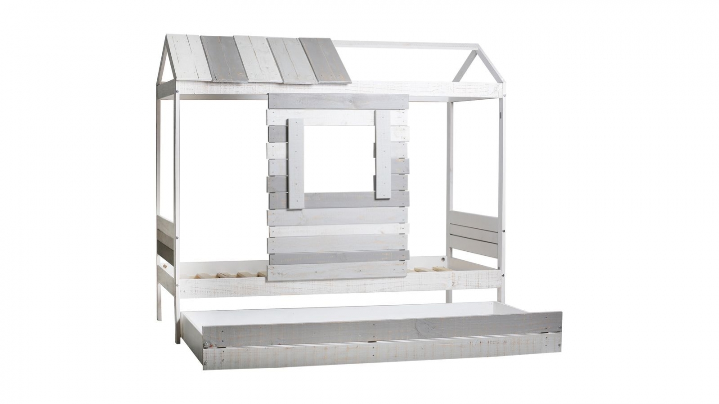 Tiroir pour lit cabane enfant rustique 90x190 cm en bois clair / gris - Sue