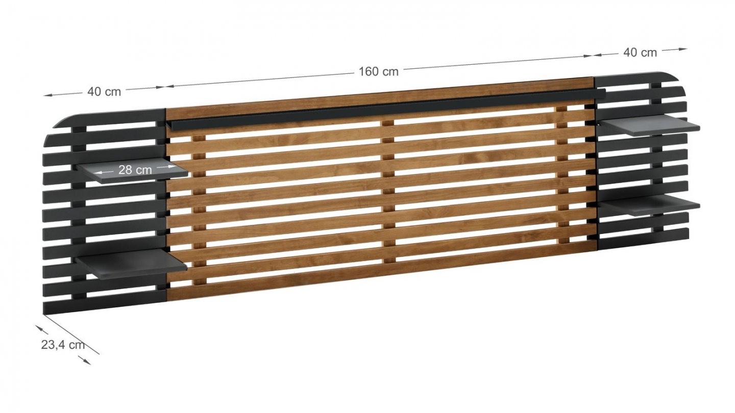 Tête de lit adulte en lattes de bois clair / noir avec chevets intégrés 240 cm - Scala