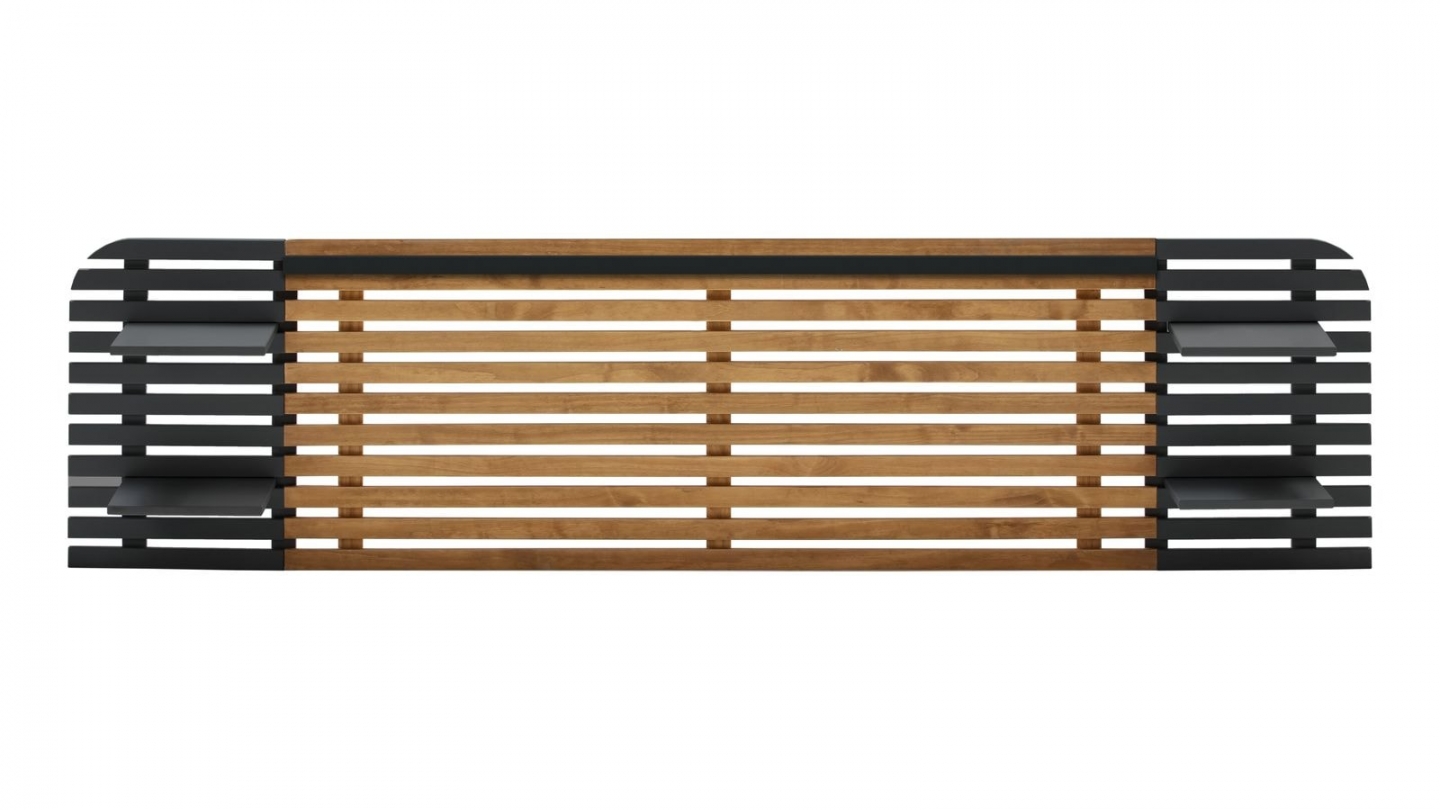 Tête de lit adulte en lattes de bois clair / noir avec chevets intégrés 240 cm - Scala