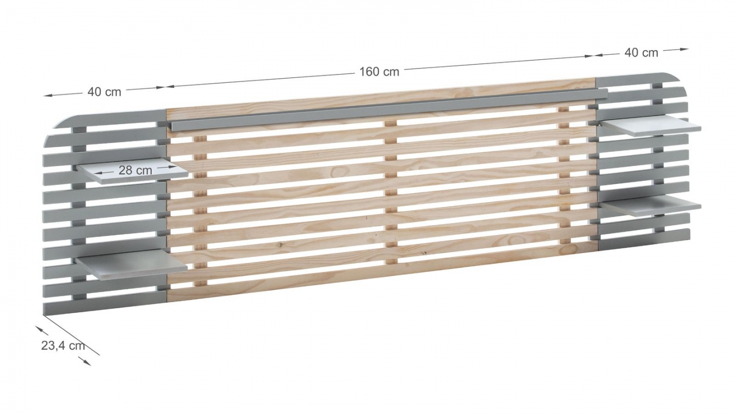 Tête de lit adulte en lattes de bois blanchi / gris 240 cm avec chevets intégrés - Scala