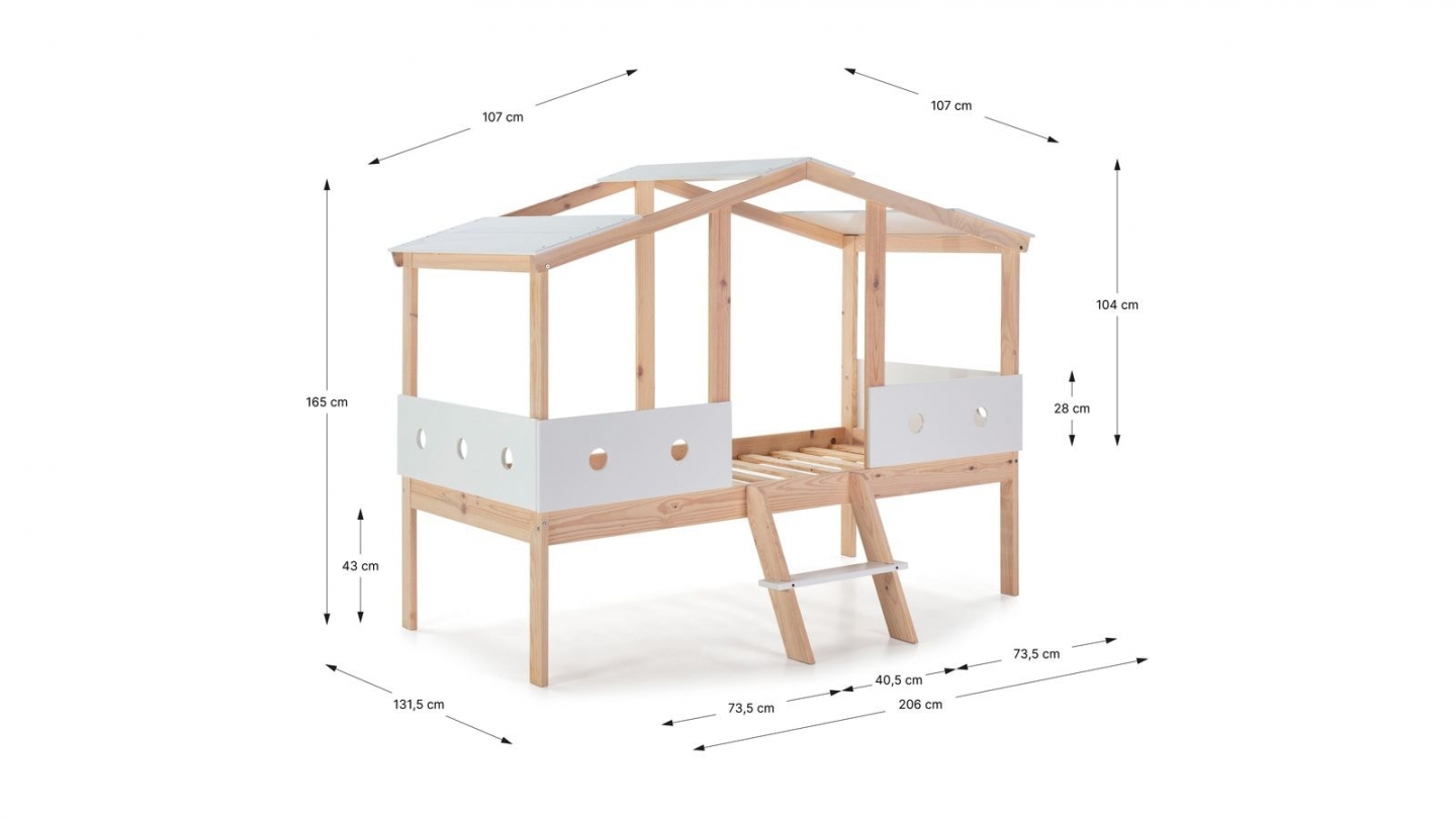 Lit cabane enfant 90x190 cm en bois clair / blanc - Antonin