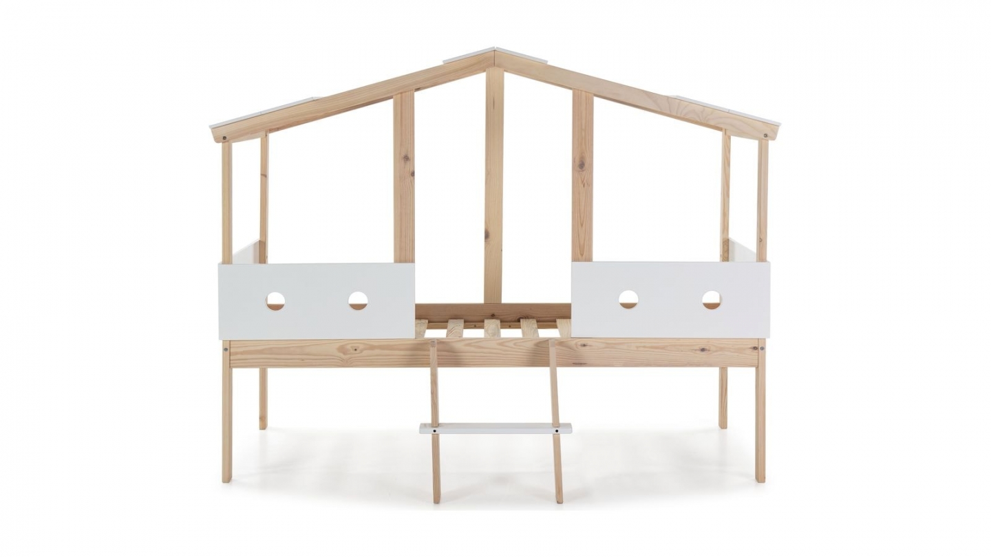 Lit cabane enfant 90x190 cm en bois clair / blanc - Antonin