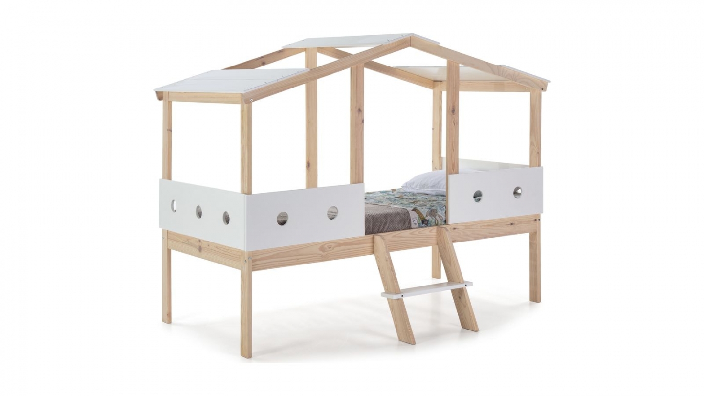 Lit cabane enfant 90x190 cm en bois clair / blanc - Antonin