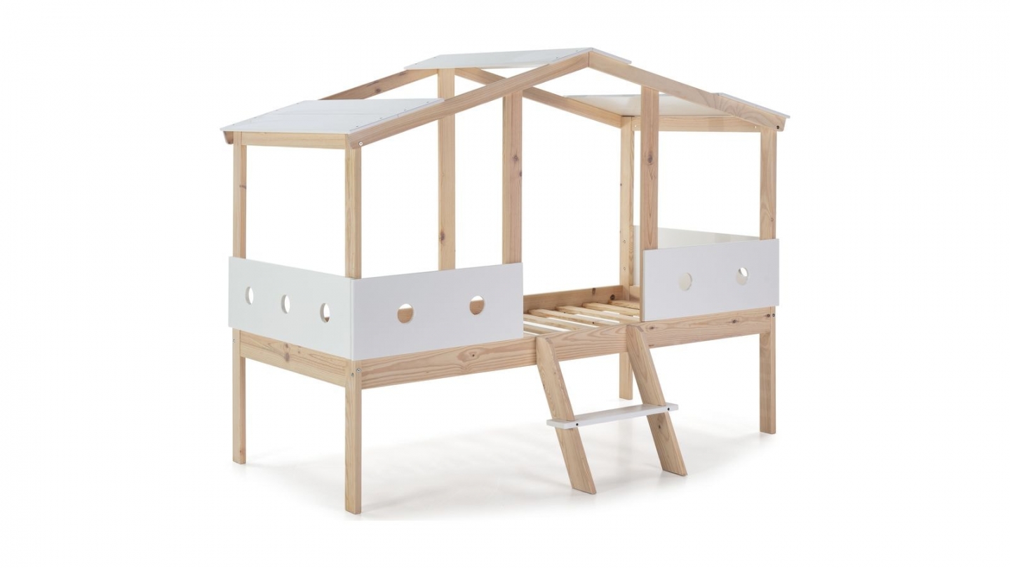 Lit cabane enfant 90x190 cm en bois clair / blanc - Antonin