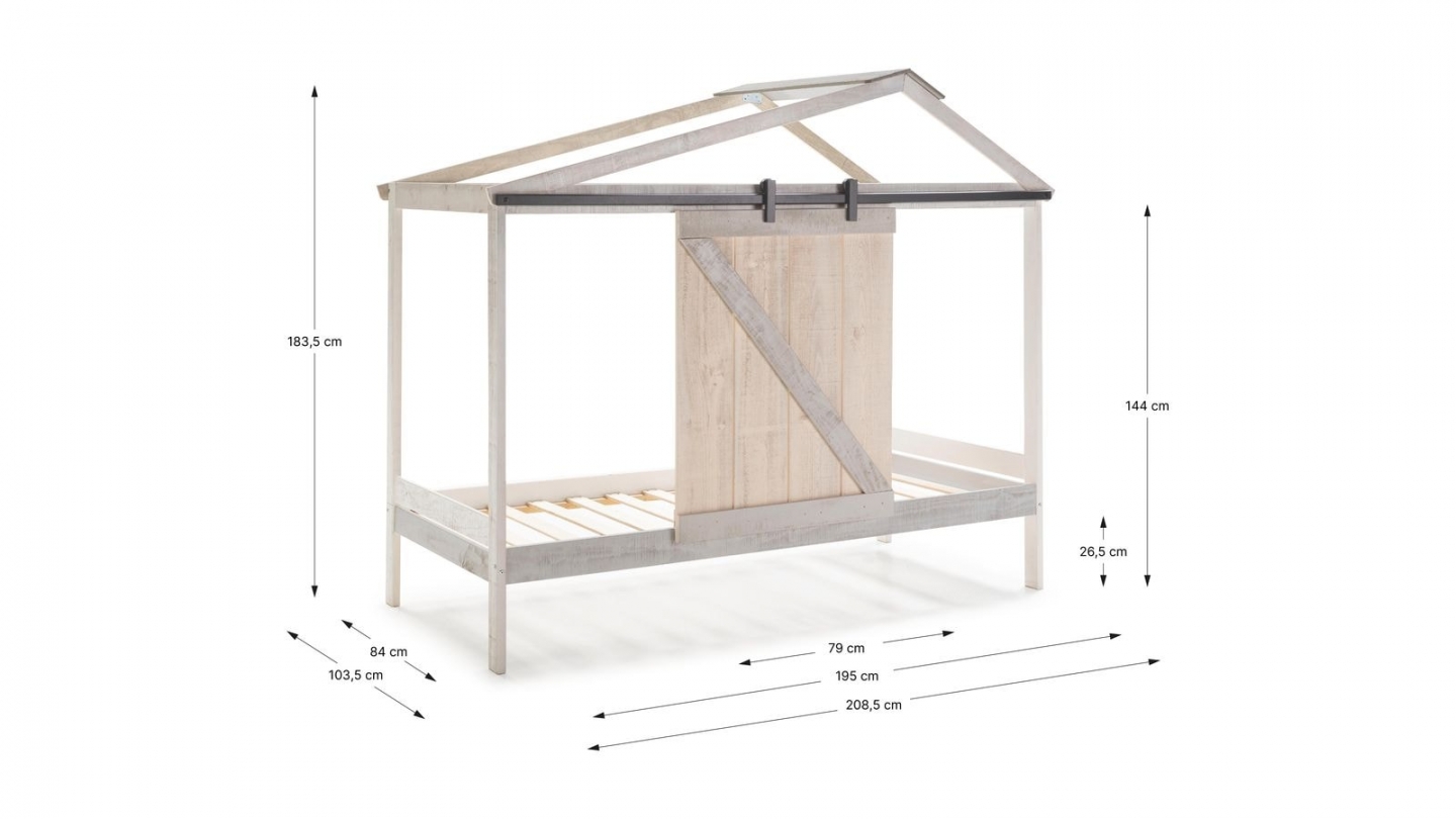 Lit cabane enfant rustique 90x190 cm en bois blanchi / gris - Emile