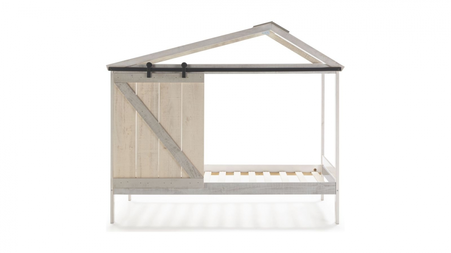 Lit cabane enfant rustique 90x190 cm en bois blanchi / gris - Emile