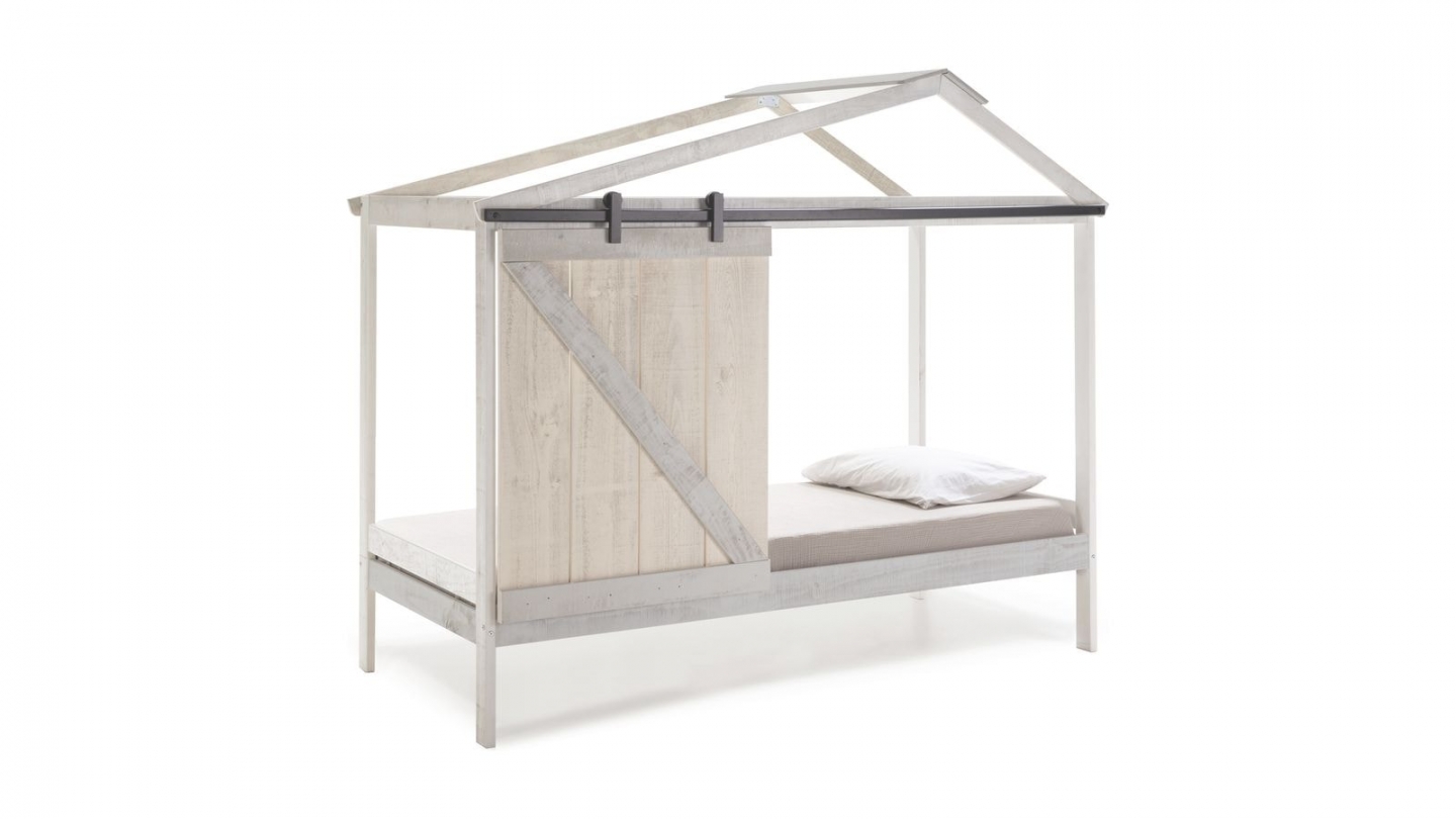 Lit cabane enfant rustique 90x190 cm en bois blanchi / gris - Emile