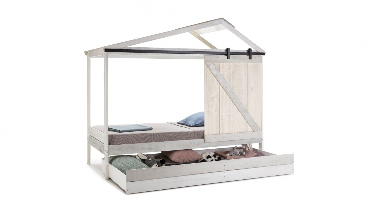 Tiroir pour lit cabane 90x190 cm en bois blanchi / gris - Emile