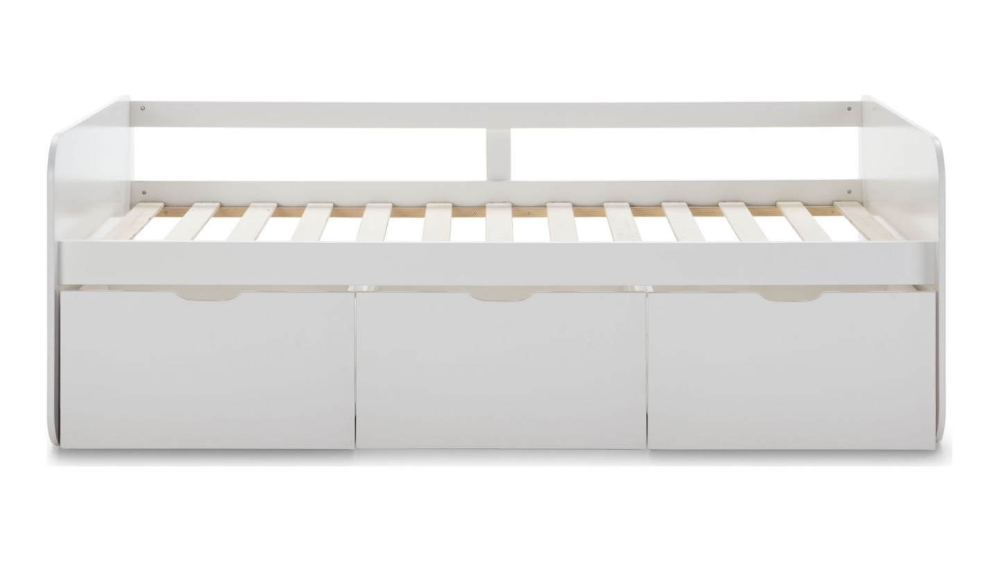 Lit banquette enfant 90x190 cm en bois blanc avec tiroirs de rangement - Lio