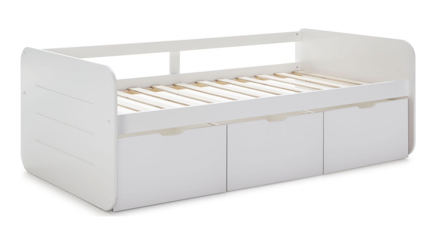 Lit banquette enfant 90x190 cm en bois blanc avec tiroirs de rangement - Lio