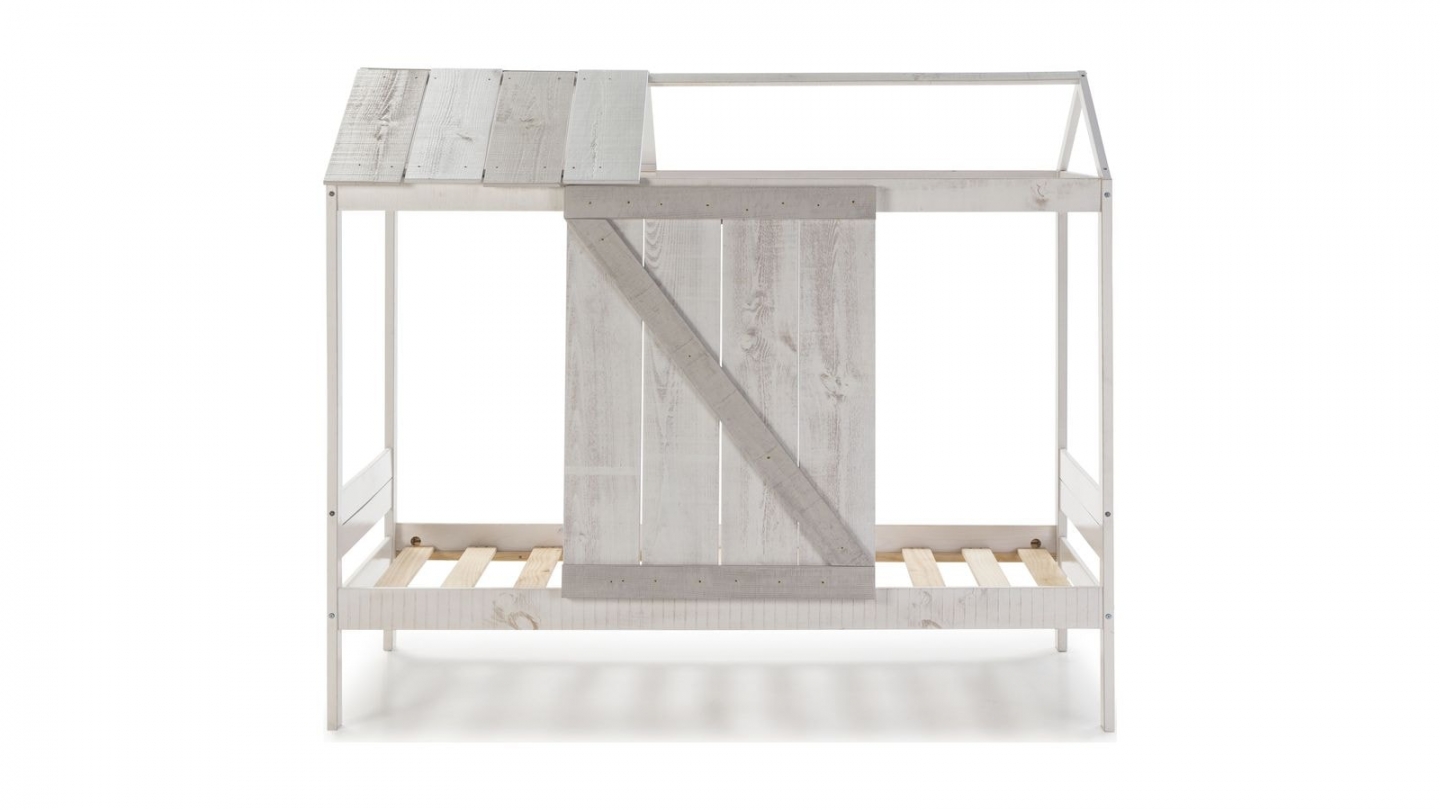Lit cabane enfant rustique 90x190 cm en bois blanchi / gris - Emile
